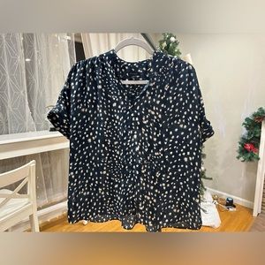 Ann Taylor Midnight Dots: Navy and White Speckled Silk Blouse